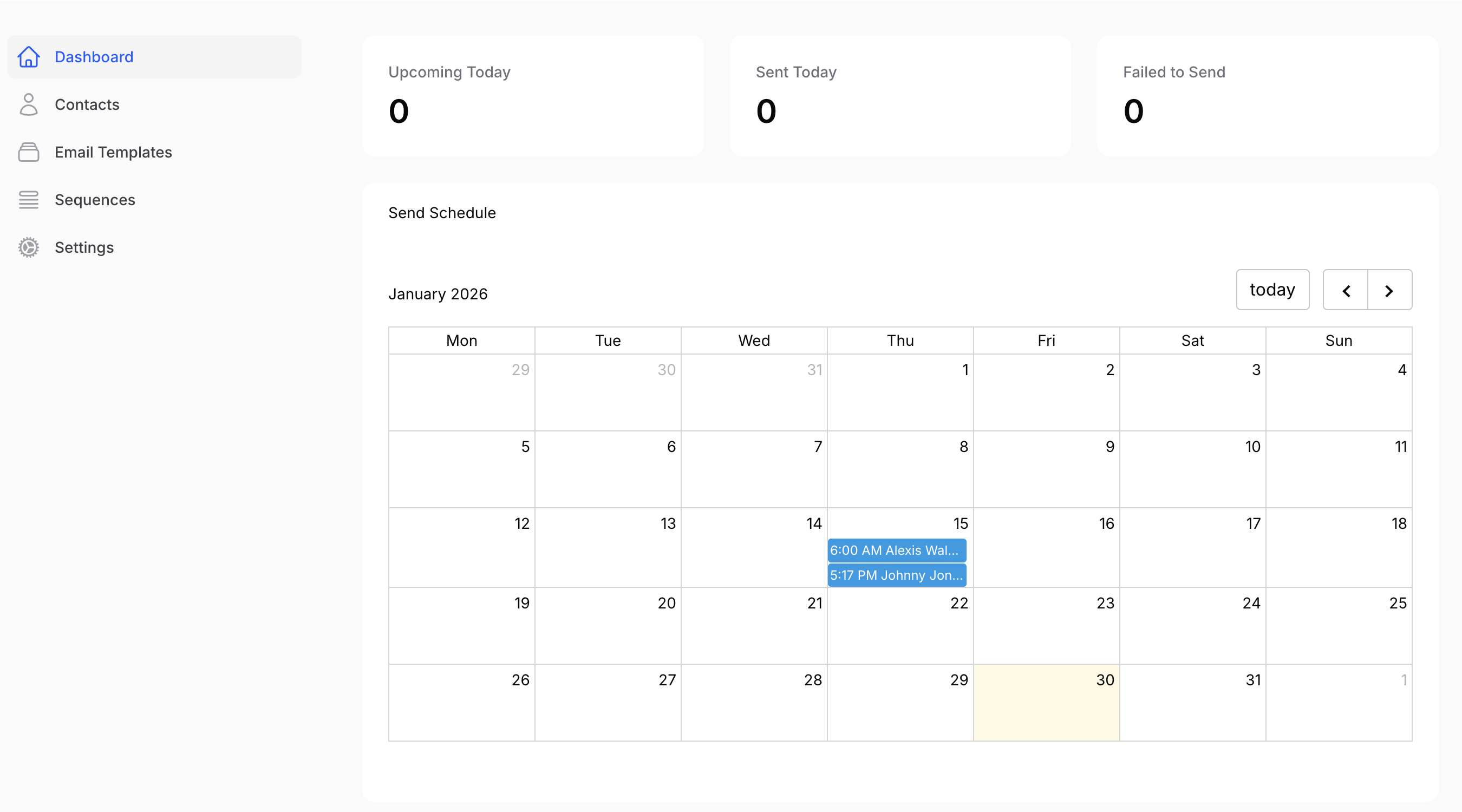 NudgeyAI Dashboard showing calendar view with scheduled emails